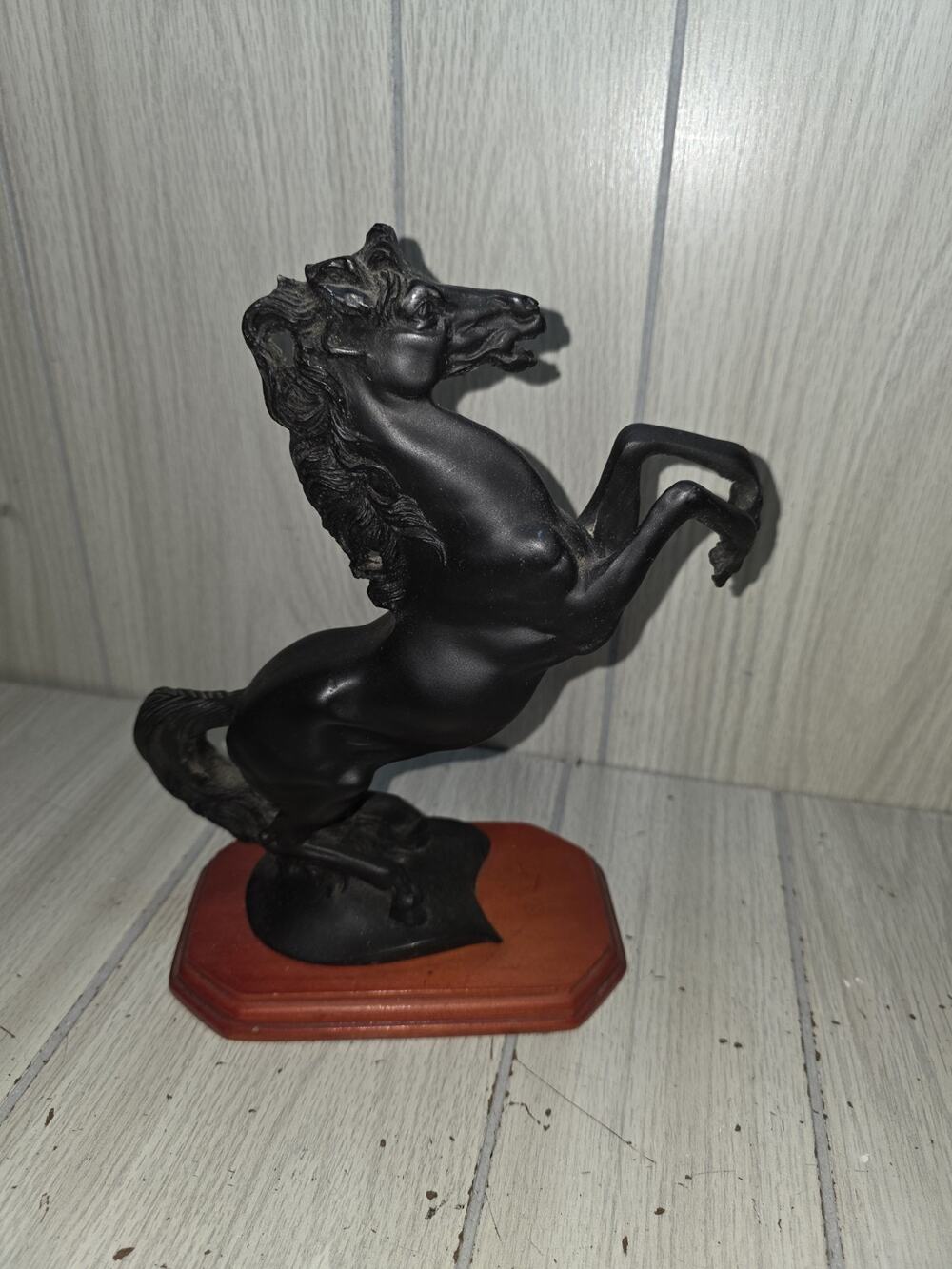 Vintage Standing Black Mustang Statue Wild Animal Horse Figurine Room Decor